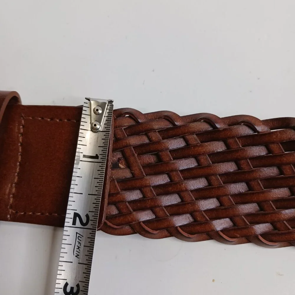 Michael Kors Women Wide Belts Size M Brown Woven Leather